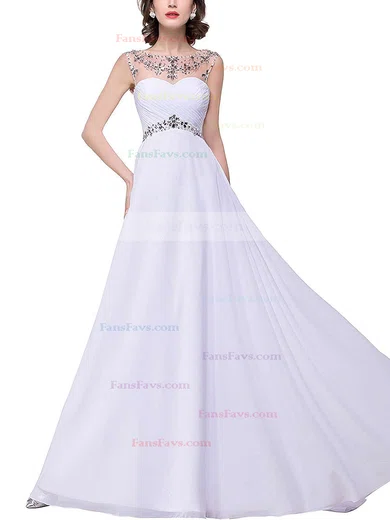 A-line Scoop Neck Chiffon Sweep Train Beading Prom Dresses #Favs020104145