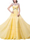 A-line Scoop Neck Chiffon Sweep Train Beading Prom Dresses #Favs020104145