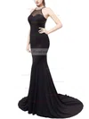 Trumpet/Mermaid Scoop Neck Jersey Sweep Train Crystal Detailing Prom Dresses #Favs020104149