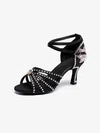 Women's Sandals Satin Rhinestone Kitten Heel Dance Shoes #Favs03031209