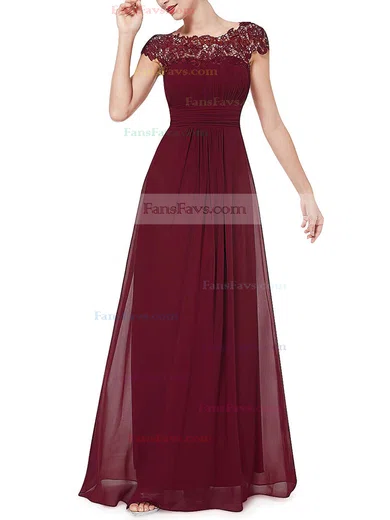 A-line Scoop Neck Chiffon Ankle-length Lace Prom Dresses #Favs020104154