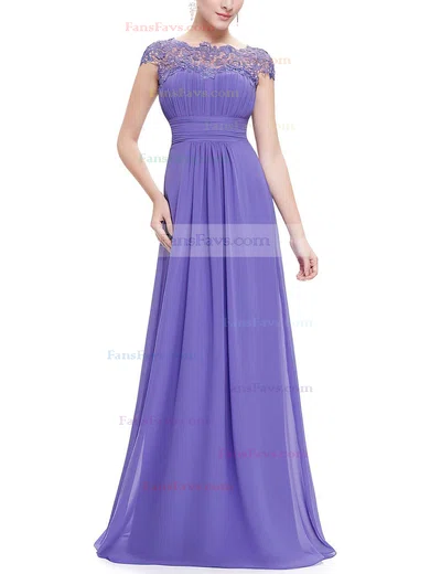 A-line Scoop Neck Chiffon Ankle-length Lace Prom Dresses #Favs020104154