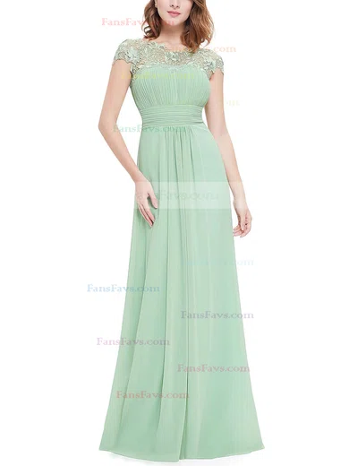 A-line Scoop Neck Chiffon Ankle-length Lace Prom Dresses #Favs020104154