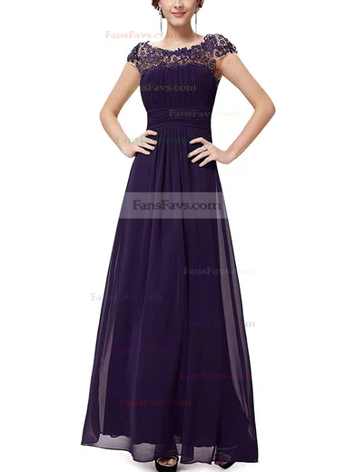 A-line Scoop Neck Chiffon Ankle-length Lace Prom Dresses #Favs020104154