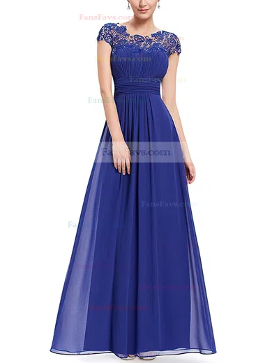 A-line Scoop Neck Chiffon Ankle-length Lace Prom Dresses #Favs020104154