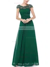 A-line Scoop Neck Chiffon Ankle-length Lace Prom Dresses #Favs020104154