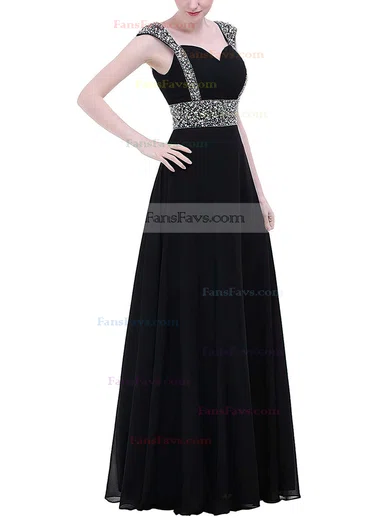 A-line V-neck Chiffon Floor-length Beading Prom Dresses #Favs020104155