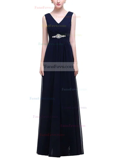 A-line V-neck Chiffon Floor-length Ruffles Prom Dresses #Favs020104156