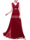 A-line V-neck Chiffon Floor-length Ruffles Prom Dresses #Favs020104156