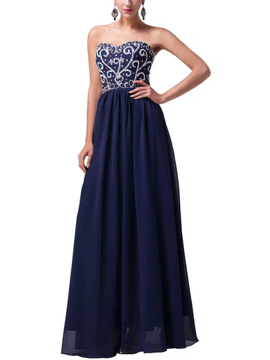 A-line Sweetheart Chiffon Floor-length Beading Prom Dresses #Favs020104157