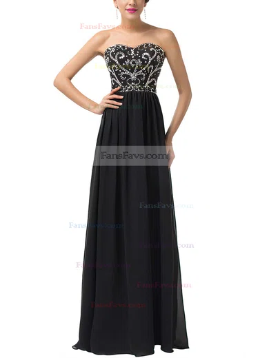 A-line Sweetheart Chiffon Floor-length Beading Prom Dresses #Favs020104157