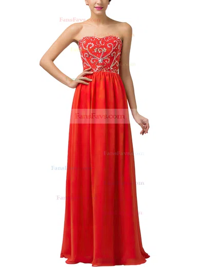 A-line Sweetheart Chiffon Floor-length Beading Prom Dresses #Favs020104157