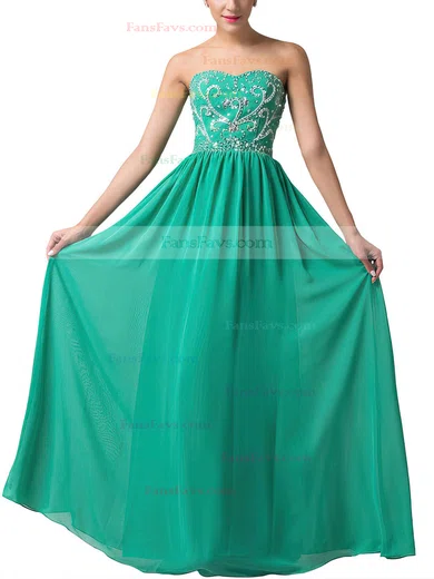 A-line Sweetheart Chiffon Floor-length Beading Prom Dresses #Favs020104157