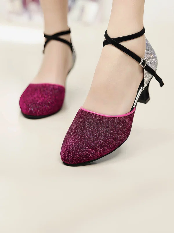 Women's Closed Toe Sparkling Glitter Buckle Kitten Heel Dance Shoes #Favs03031253