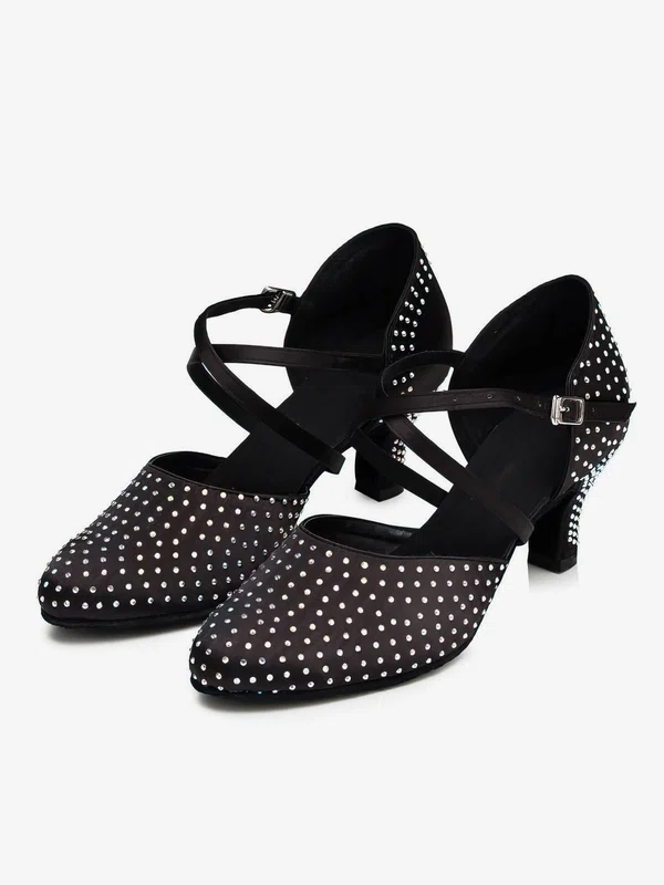 Women's Closed Toe Satin Crystal Kitten Heel Dance Shoes #Favs03031287