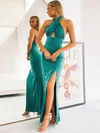 Trumpet/Mermaid Halter Silk-like Satin Floor-length Split Front Prom Dresses #Favs020107249