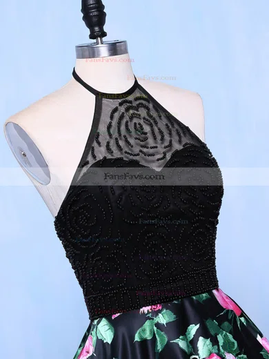 Ball Gown Halter Satin Sweep Train Beading Prom Dresses #Favs020104267