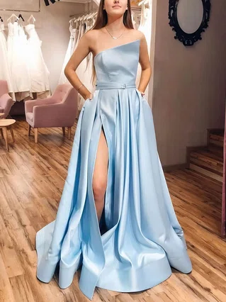 A-line Strapless Satin Sweep Train Sashes / Ribbons Prom Dresses #Favs020107278 A-line Strapless Satin Sweep Train Sashes / Ribbons Prom Dresses #Favs020107278