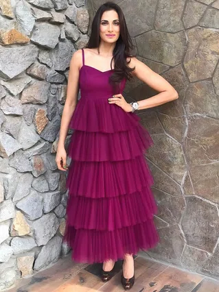 A-line V-neck Glitter Floor-length Tiered Prom Dresses #Favs020107279 A-line V-neck Glitter Floor-length Tiered Prom Dresses #Favs020107279