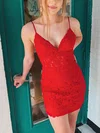 Sheath/Column V-neck Lace Short/Mini Prom Dresses #Favs020107284