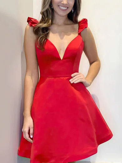 A-line V-neck Satin Short/Mini Prom Dresses #Favs020107285