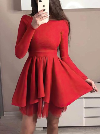 A-line Scoop Neck Satin Tulle Short/Mini Prom Dresses #Favs020107286 A-line Scoop Neck Satin Tulle Short/Mini Prom Dresses #Favs020107286