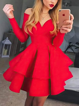 A-line Off-the-shoulder Stretch Crepe Short/Mini Tiered Prom Dresses #Favs020107288 A-line Off-the-shoulder Stretch Crepe Short/Mini Tiered Prom Dresses #Favs020107288