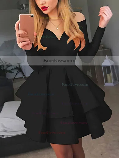 A-line Off-the-shoulder Stretch Crepe Short/Mini Tiered Prom Dresses #Favs020107288