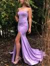 Trumpet/Mermaid Strapless Silk-like Satin Sweep Train Ruffles Prom Dresses #Favs020107292