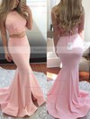 Trumpet/Mermaid Halter Jersey Sweep Train Appliques Lace Prom Dresses #Favs020102607