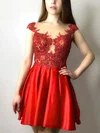 A-line Scoop Neck Satin Short/Mini Appliques Lace Prom Dresses #Favs020107300
