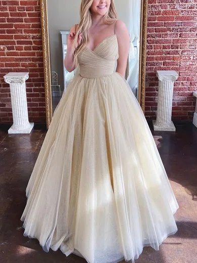 A-line V-neck Glitter Sweep Train Pockets Prom Dresses #Favs020107303