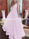 A-line V-neck Tulle Sweep Train Prom Dresses #Favs020107304
