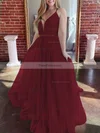 A-line V-neck Tulle Sweep Train Prom Dresses #Favs020107304