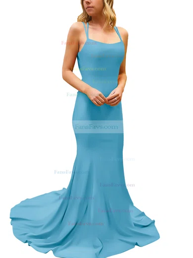 Trumpet/Mermaid Square Neckline Silk-like Satin Sweep Train Prom Dresses #Favs020107308