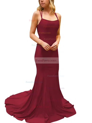 Trumpet/Mermaid Square Neckline Silk-like Satin Sweep Train Prom Dresses #Favs020107308