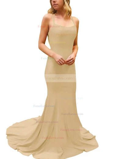 Trumpet/Mermaid Square Neckline Silk-like Satin Sweep Train Prom Dresses #Favs020107308
