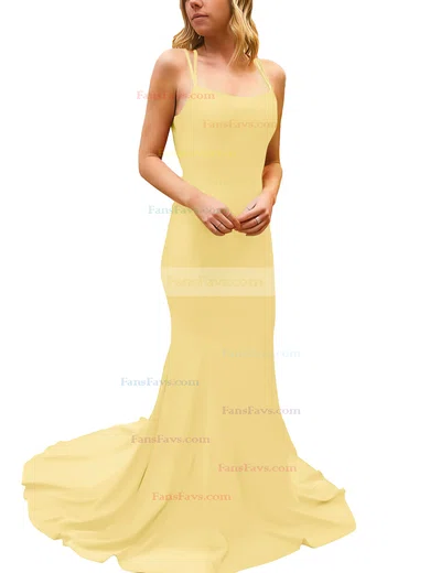 Trumpet/Mermaid Square Neckline Silk-like Satin Sweep Train Prom Dresses #Favs020107308