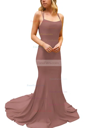 Trumpet/Mermaid Square Neckline Silk-like Satin Sweep Train Prom Dresses #Favs020107308