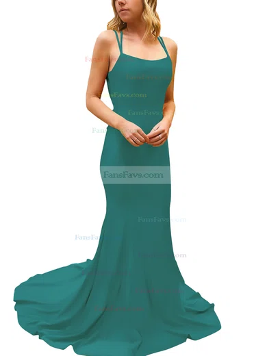 Trumpet/Mermaid Square Neckline Silk-like Satin Sweep Train Prom Dresses #Favs020107308