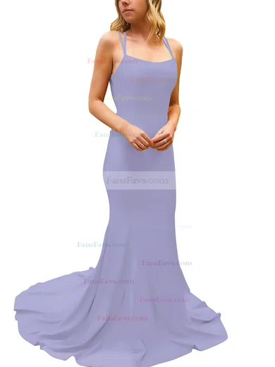 Trumpet/Mermaid Square Neckline Silk-like Satin Sweep Train Prom Dresses #Favs020107308