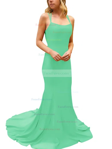 Trumpet/Mermaid Square Neckline Silk-like Satin Sweep Train Prom Dresses #Favs020107308