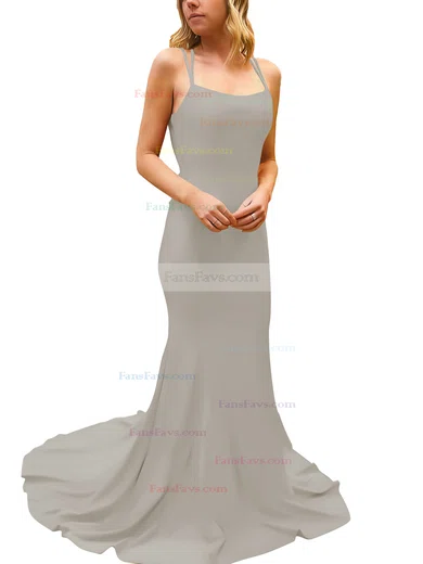 Trumpet/Mermaid Square Neckline Silk-like Satin Sweep Train Prom Dresses #Favs020107308