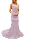 Trumpet/Mermaid Square Neckline Silk-like Satin Sweep Train Prom Dresses #Favs020107308
