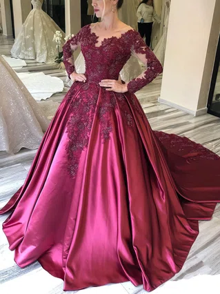 Ball Gown Scoop Neck Satin Court Train Beading Prom Dresses #Favs020107314 Ball Gown Scoop Neck Satin Court Train Beading Prom Dresses #Favs020107314