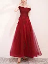 A-line Off-the-shoulder Tulle Floor-length Appliques Lace Prom Dresses #Favs020107325