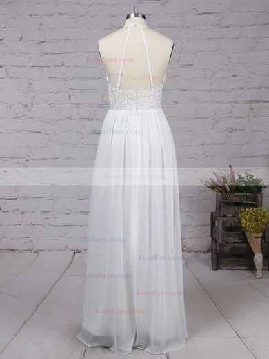 A-line V-neck Chiffon Floor-length Lace Prom Dresses #Favs020104412