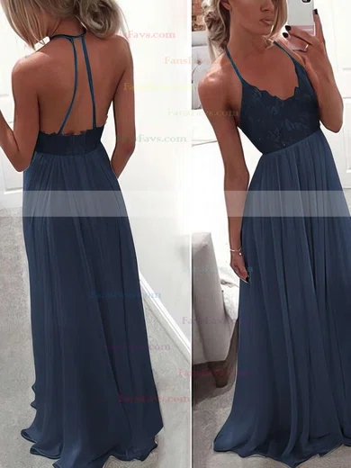 A-line V-neck Chiffon Floor-length Lace Prom Dresses #Favs020104412