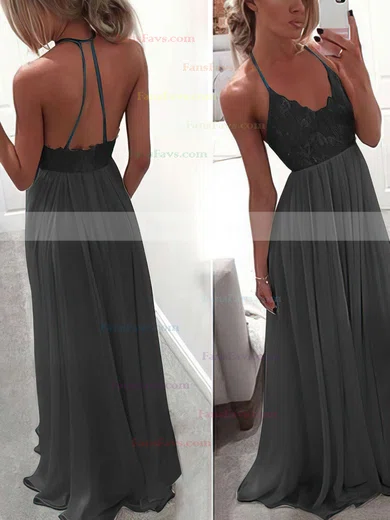 A-line V-neck Chiffon Floor-length Lace Prom Dresses #Favs020104412