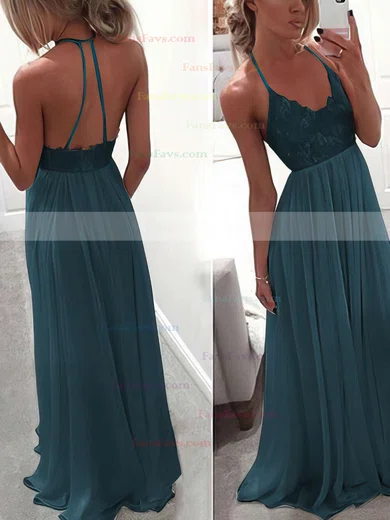 A-line V-neck Chiffon Floor-length Lace Prom Dresses #Favs020104412